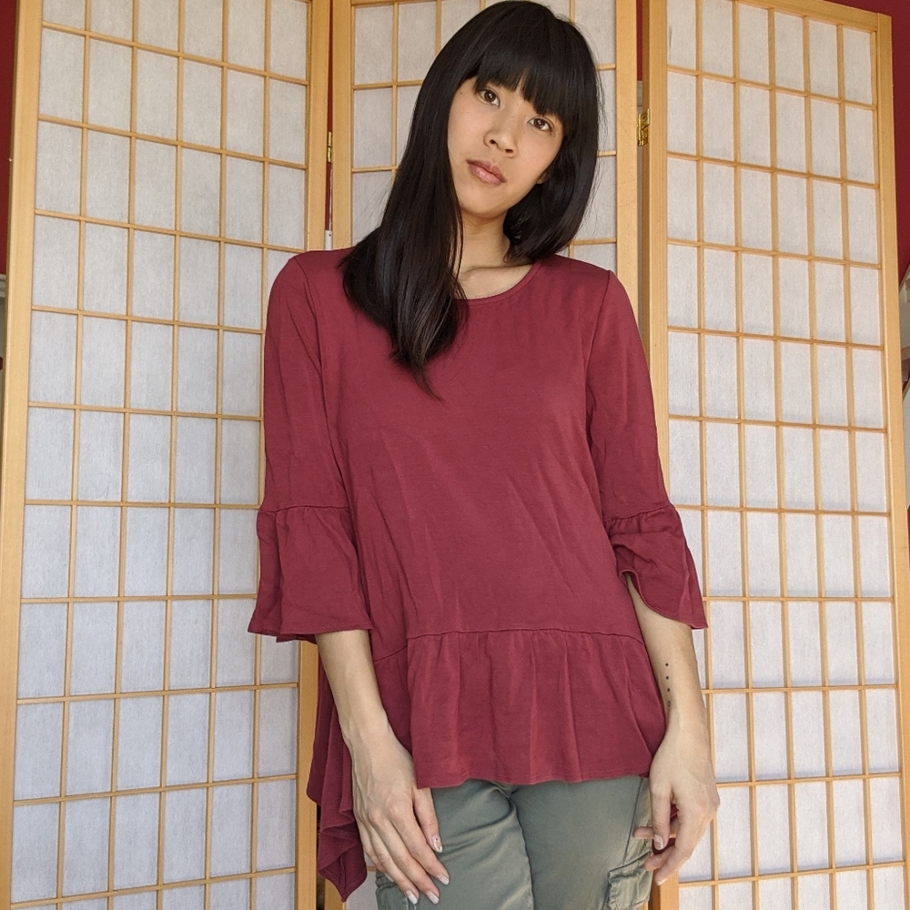 Rust Color Ruffle Tunic Top - image 1